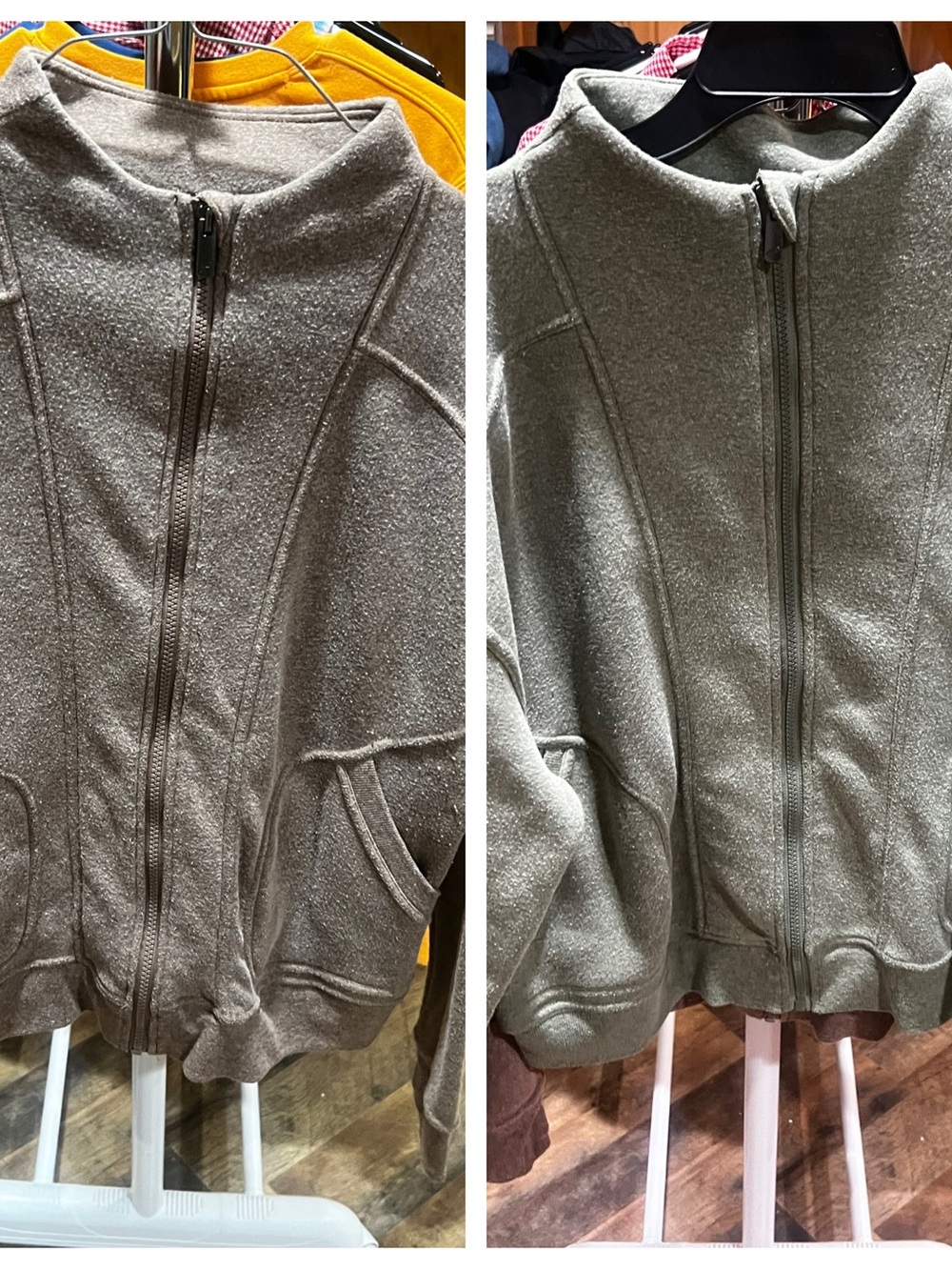 Cozy Zip-Up Sweatshirt in Olive Green and one in brown